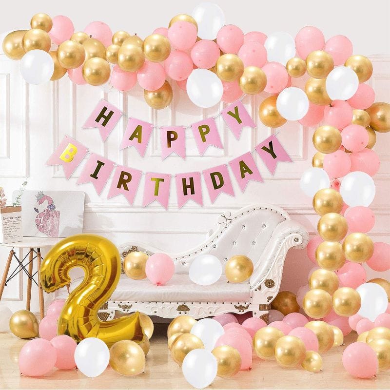 Balloons Bunch Mix Metallic Balloon + Banner + Garland Tape
