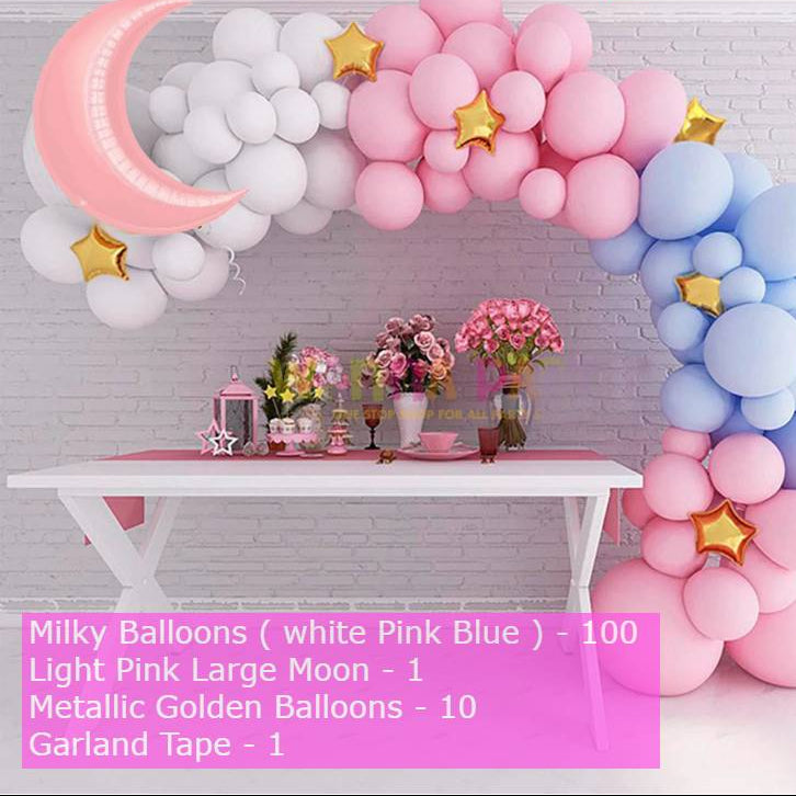 Balloons Bunch Pink Moon & Milky balloons with Garland Tape