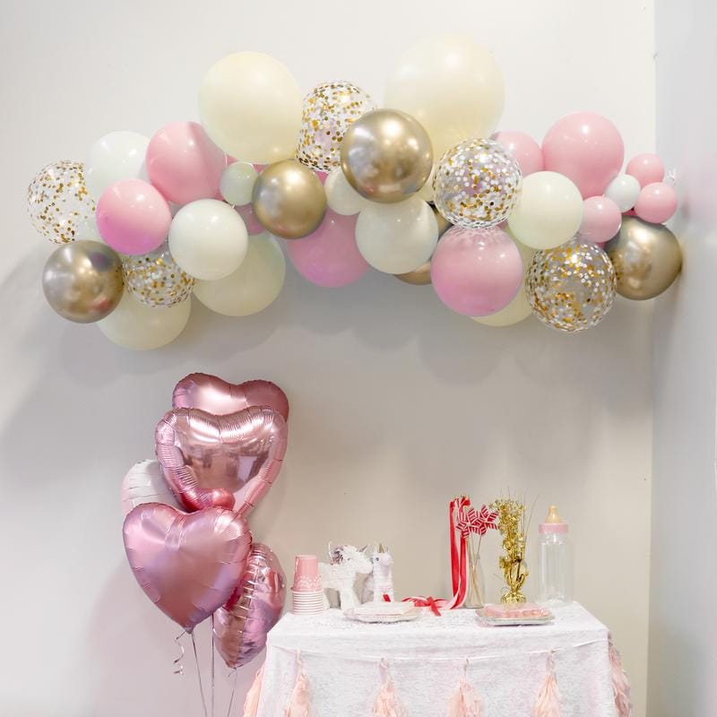 Balloons Bunch Golden , Yellow & Milky Pink + Garland Tape