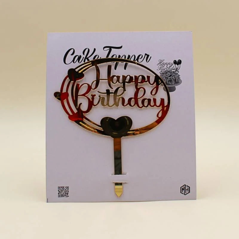 Cake Topper Acrylic Golden HBD Topper 4 Hearts