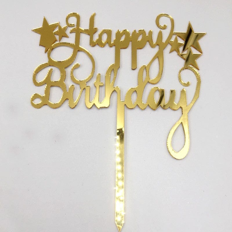 Cake Topper Acrylic Golden HBD 6 Stars