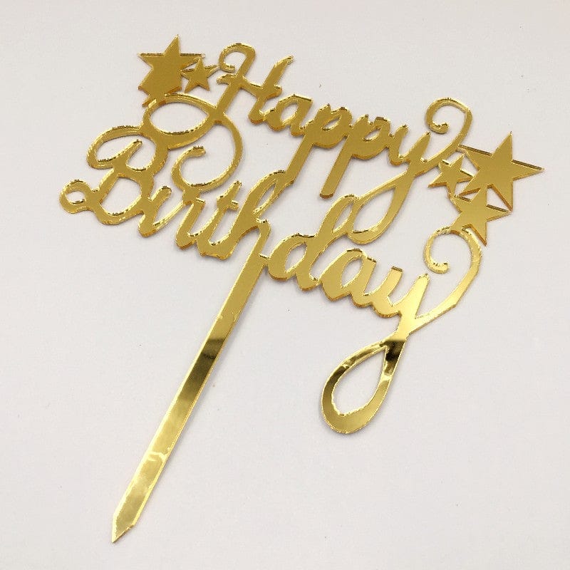 Cake Topper Acrylic Golden HBD 6 Stars