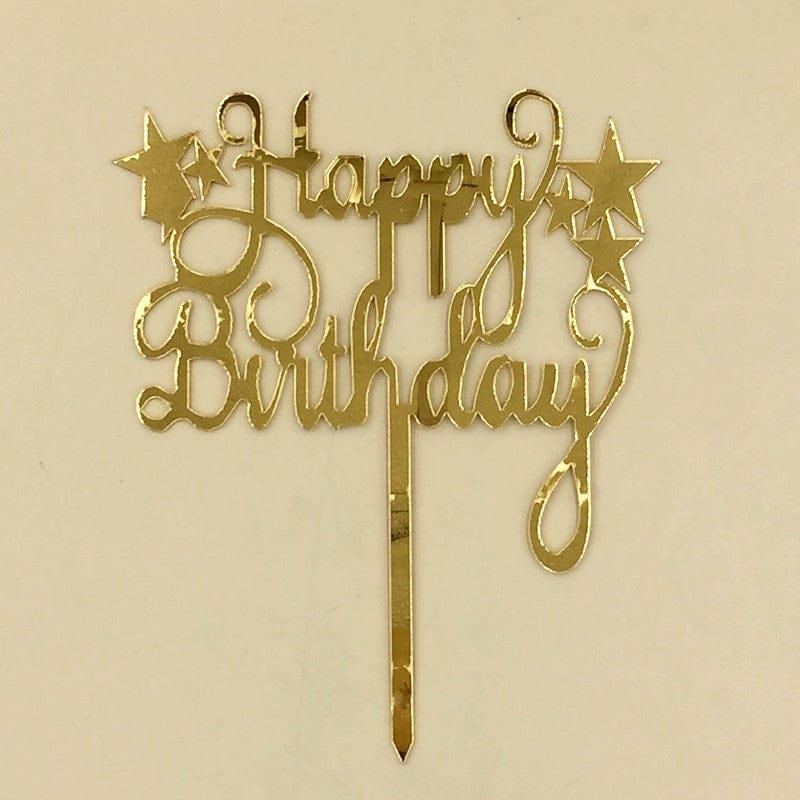 Cake Topper Acrylic Golden HBD 6 Stars