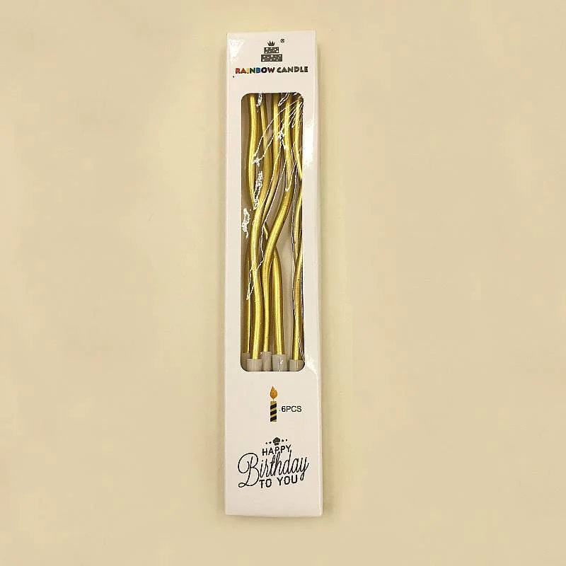 Candle Long Twisted Curly Golden (6 Pack)
