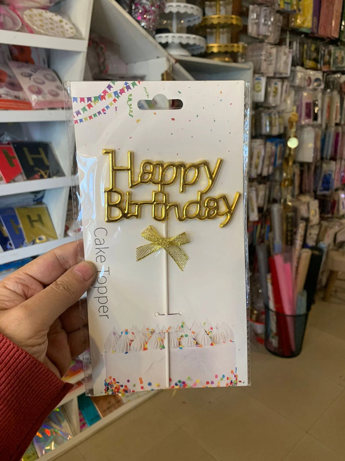 Cake Topper Happy Birthday Neon Golden