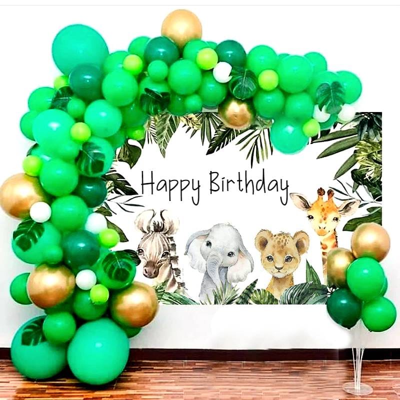 Balloons Bunch SAFARI ( Jungle ) Theme with Large Backdrop & Balloon Stand